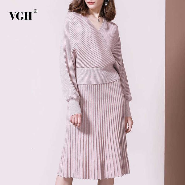 

casual loose set for women v neck hollow out long batwing sleeve high waist ruched skirts sets female fashion style 210531, White