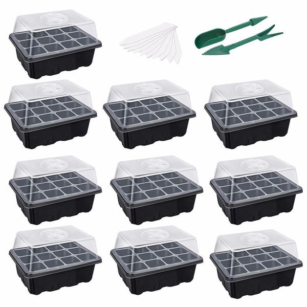 

planters & pots f# 10-pack seed starter trays for garden seedling tray humidity adjustable nursery and vegetable patch 12 cells per