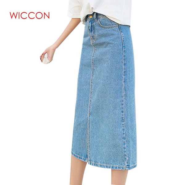

skirts 2021 korean style back split long stretch denim skirt autumn high waist jeans wrap hip women's, Black