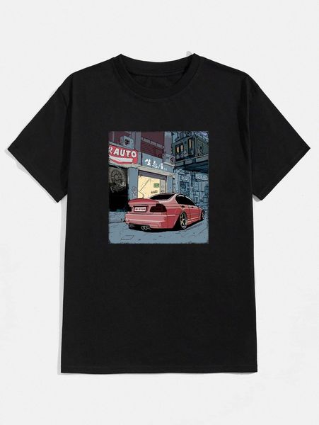 

romwe guys car print tee u7qv#, White;black