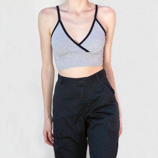 

women's tanks & camis europe cross short tank women contrast trims wrap jg38, White