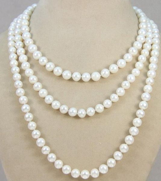 

long 8-9mm white pink black natural freshwater pearl necklace 50" chains, Silver