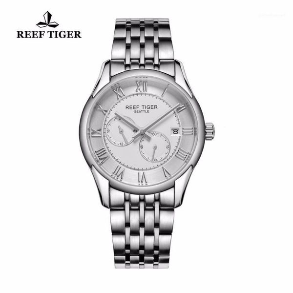 

reef tiger/rt watches design business watch with date men automatic four hands stainless steel rga165 wristwatches, Slivery;brown