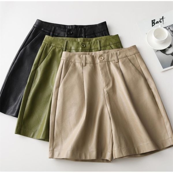 

pu leather shorts high waisted bermuda faux loose 210421, White;black