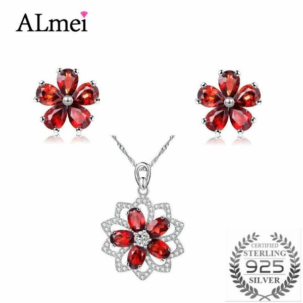 

bracelet, earrings & necklace almei tested 0.7ct genuine 925 sterling silver wedding small flower jewelry sets women pendants with a gift bo, Black