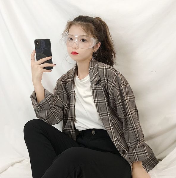 

women's suits & blazers spring autumn retro plaid single button notched collar long sleeve suit coat1 7s5p, White;black