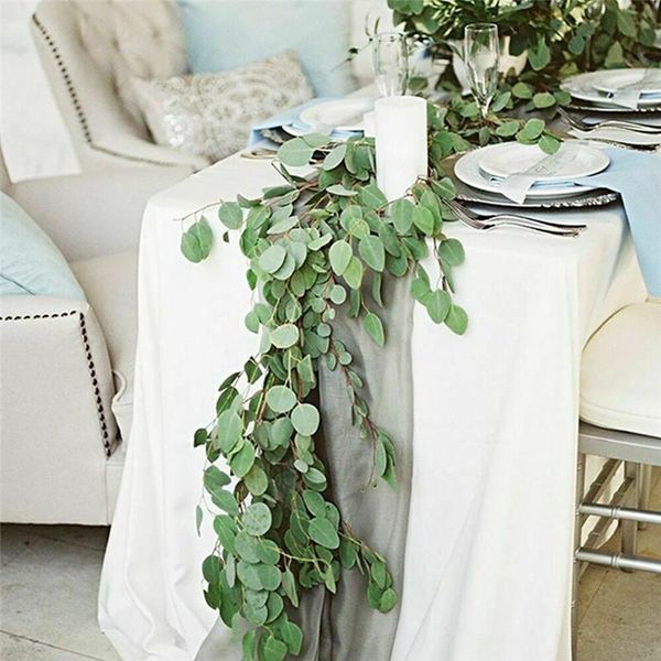 

decorative flowers & wreaths artificial eucalyptus willow leaves garland vine wedding greenery home decor outdoor party table wall green dec
