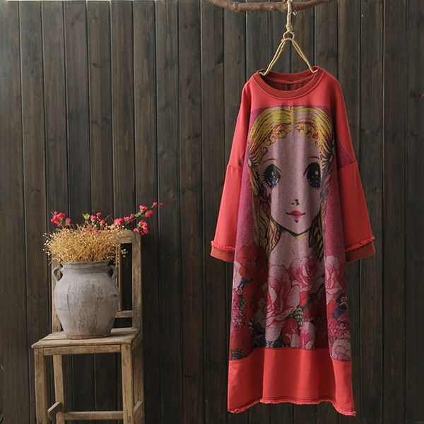 

women vintage spring dress ladies printed o-neck sleeve plus size dress robe vintage femme dress ladies retro dresses 2021 11558, Red
