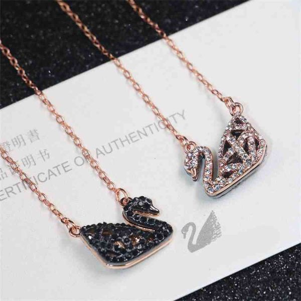 

shijia necklace korean personality s925 sterling silver double sided hollow swan necklace black and white micro inlaid clavicle chain