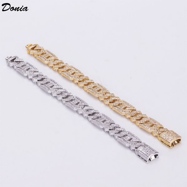 

donia jewelry fashion european and american copper micro inlaid zircon cuba bracelet box buckle men's hip hop style jewelry gift, Black