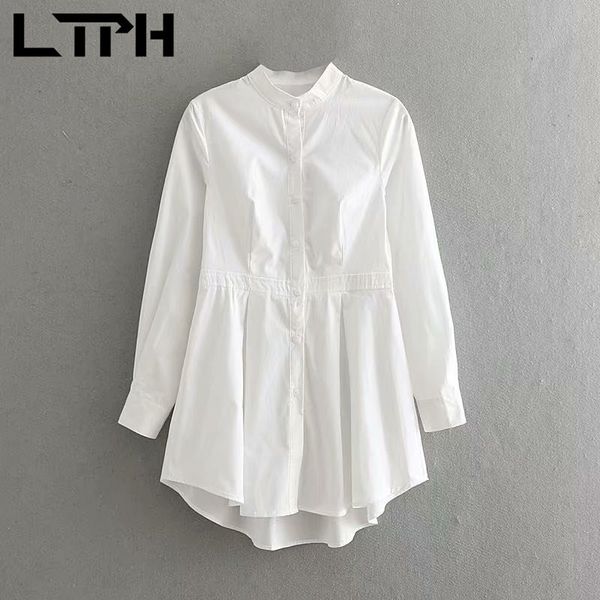 

minimalist vintage long sleeve shirt dress women stand-up collar elegant all-match solid casual dresses spring 210427, Black;gray