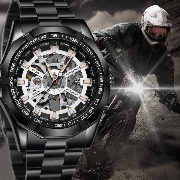 

wristwatches selling forsining watch men luxury black military skeleton design automatic mechanical watches male clock relogio masculino, Slivery;brown