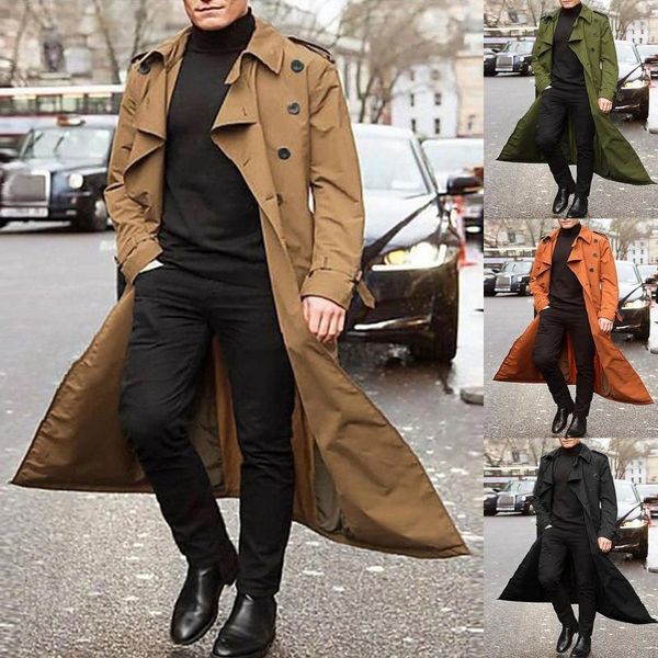 

men's trench coats men windbreaker long slim coat double-breasted lapel male fashion autumn winter, Tan;black