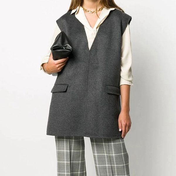 

women's vests ladies woolen vest wool cashmere blend v-neck sleeveless fashion wild loose women, Black;white