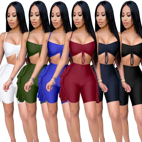 

ladies tracksuit summer solid color sets fashion sports suit active shirt + shorts 2021 new suspenders running suits women two pieces, Gray