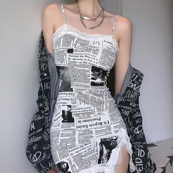 

print letter sleeveless backless camisole women dress short mini summer high street casual slim skinny pencil dresses, Black;gray