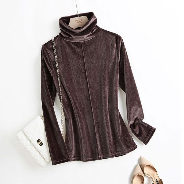 

women's t-shirt women t shirt warm gold velvet pullovers winter turtleneck long sleeve camiseta high collar bottoming slim, White