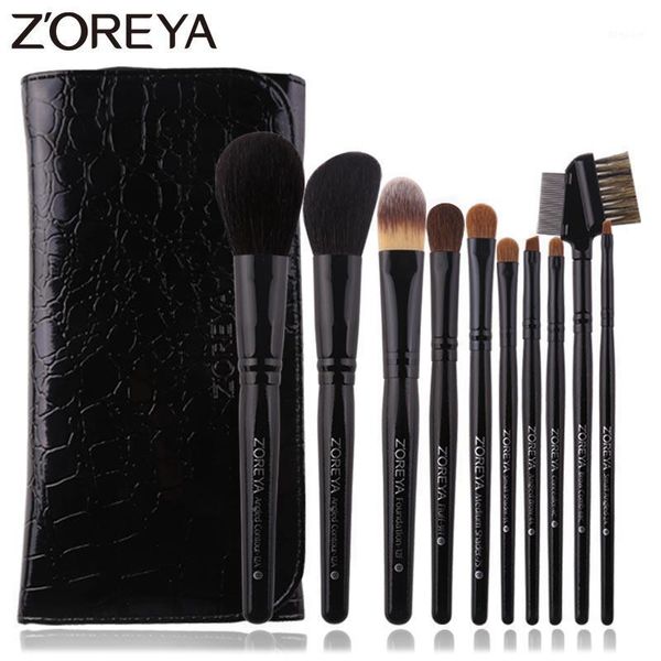 

10pcs black luxury animal hair makeup brushes set powder concealer eye shadow cosmetic tools professional natural1