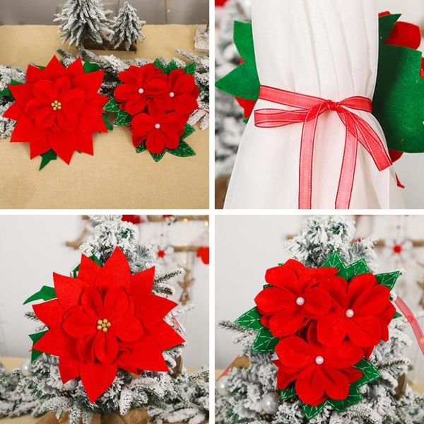 

other home decor 1pcs christmas door curtain buckle artificial red flower tie-back hook fastener clamp #