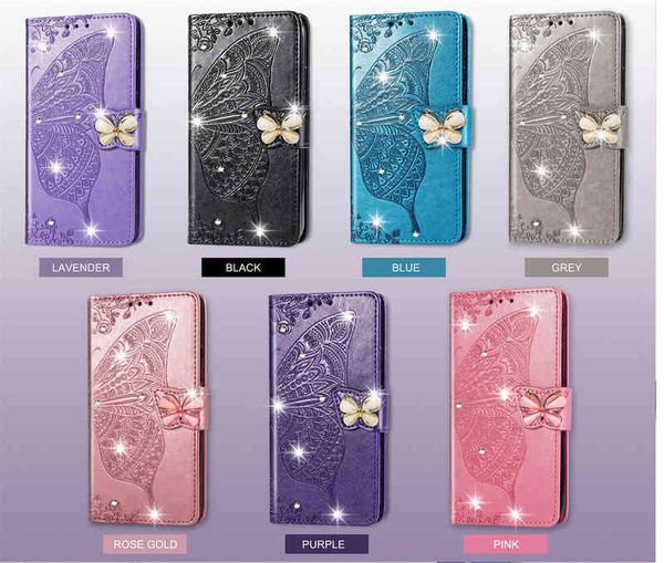

wallet phone cases for iphone 13 12 11 pro max x xs xr 7 8 samsung galaxy s21 s20 note20 ultra note10 s10 plus big butterfly embossing