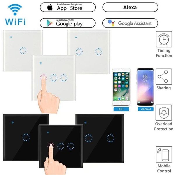 

smart home control tuya app wifi switch glass touch voice timing panel alexa1-2-3gang