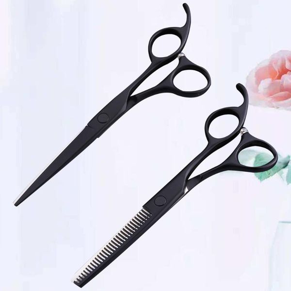 

hair scissors 2pcs black thinning barber's shears cutting scissor styling tools (straight scissors+teeth scissors)