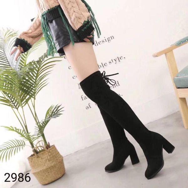 

boots women's lambskin children's winter high long knee plush thin elastic, Black