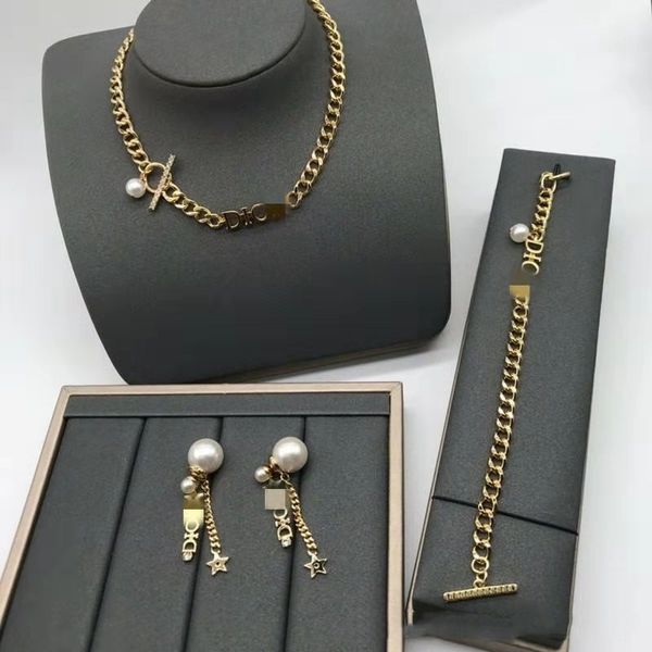 

special offer 75% off outlet online new letter necklace bracelet female high version pearl earrings, Silver