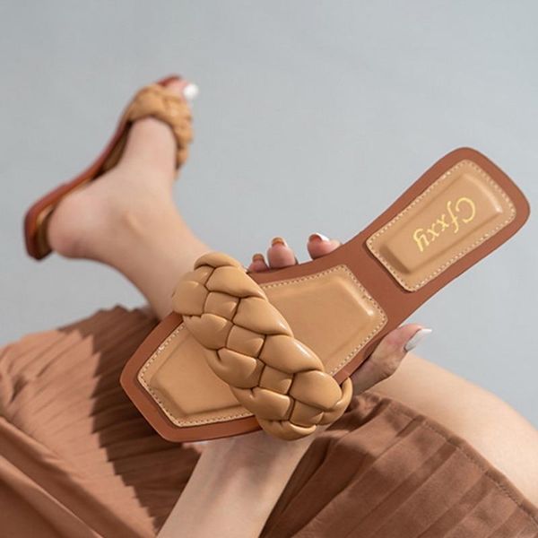 

fashion flat slippers women weave slides sandal ladies mules outdoor beach lady shoes woman home female flip flops, Black