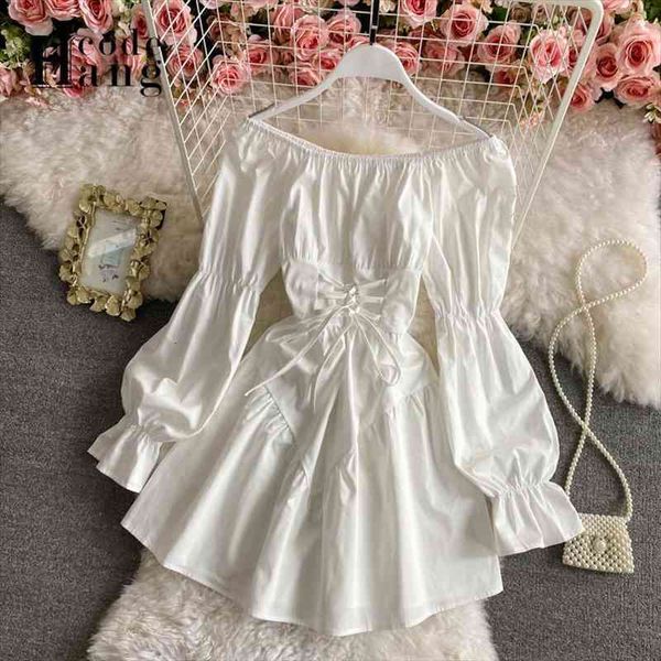 

vintage gothic bandage slim women dresses waist spring autumn fashion elegant puff sleeve white black short party, Black;gray