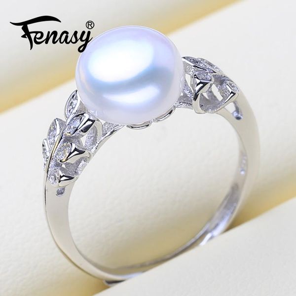 

natural freshwater pearl rings trendy adjustable size 925 sterling silver shining leaf for women cluster, Golden;silver