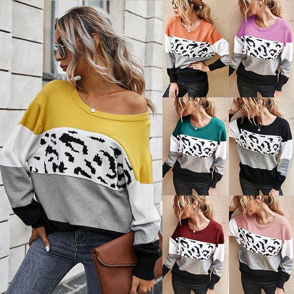 

women's sweaters leopard women sweater fall winter ladies loose o-neck long sleeve fashion casual knitted pullover female thick print, White;black