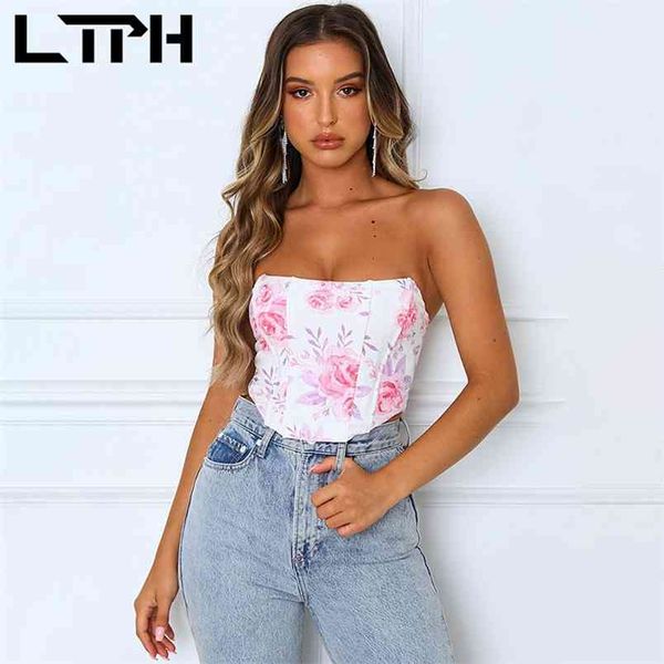 

ltph floral print tube tank ins style splicing zipper short camisole backless breastwrap women summer 210423, White