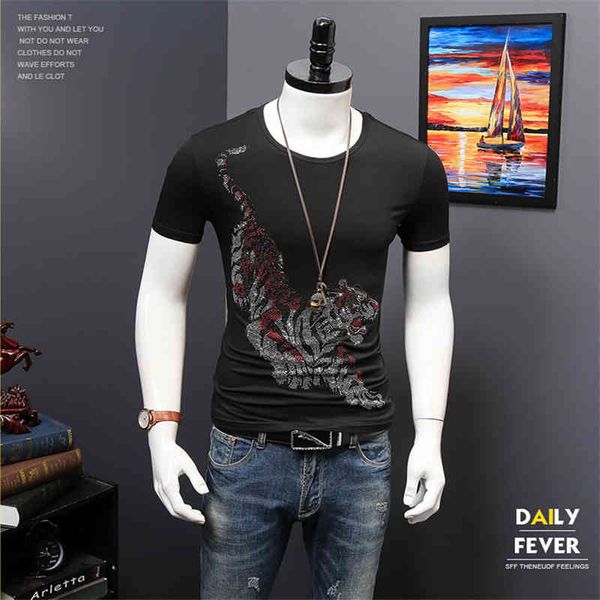 

t shirts casual short sleeve o-neck printed cotton men with diamonds, White;black