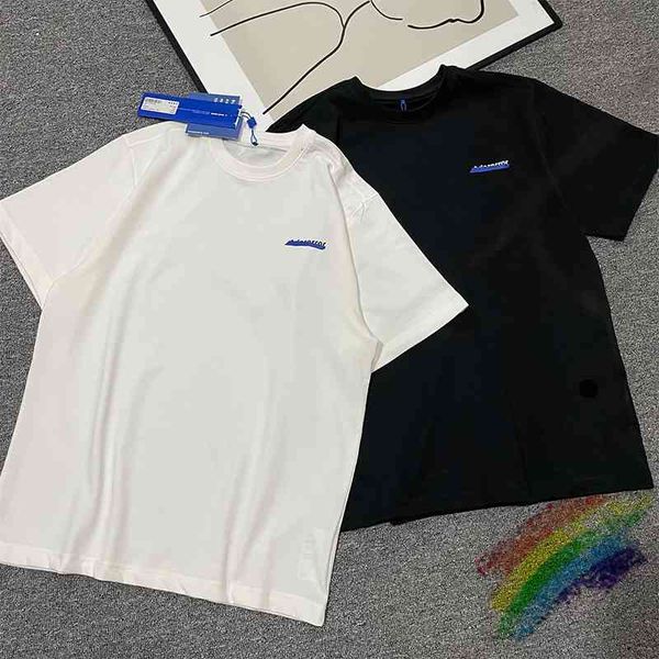 

white black t-shirt men women short sleeve collar blue tag label tee