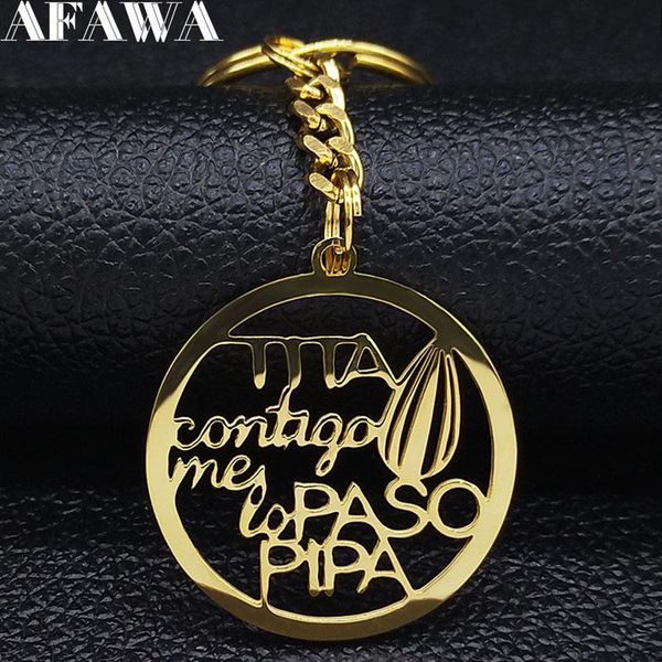 

keychains 2021 fashion tita contigo me lo paso pipa stainless steel keychain for women gold color keyrings jewelry llavero mujer k77612b, Silver