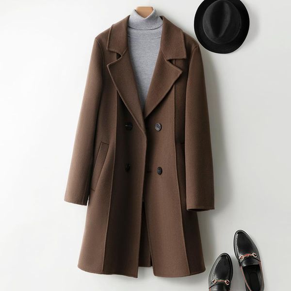 

men's wool & blends 2021 winter mid-model fashion slim coat luxury high-quality business gentleman thick warm, Black