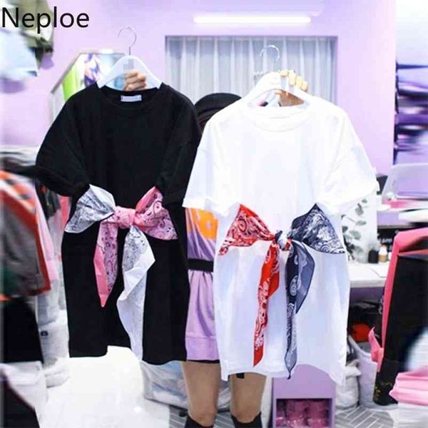 

neploe bow knot lace up t shirts women fashion o neck short sleeve female tees spring summer loose casual ladies 1a039 210722, White