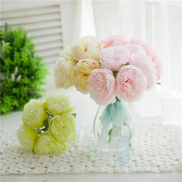 

bouquet 5 heads peony flower artificial silk fake floral wedding bridal christmas home decor decorative flowers & wreaths