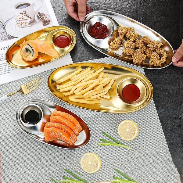 

dishes & plates stainless steel snack plate sauce dish salad tomato dessert household tableware condiment divided tray