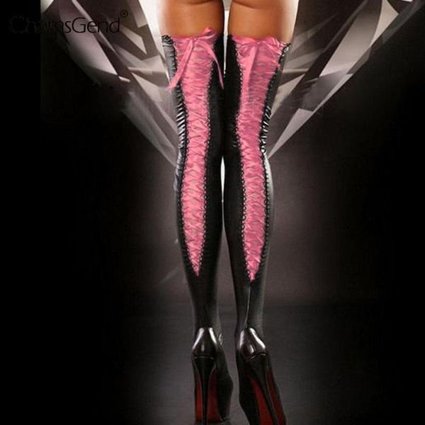 

socks & hosiery thigh high bandage club women thigh-high stockings leather lace bow long meias drop, Black;white
