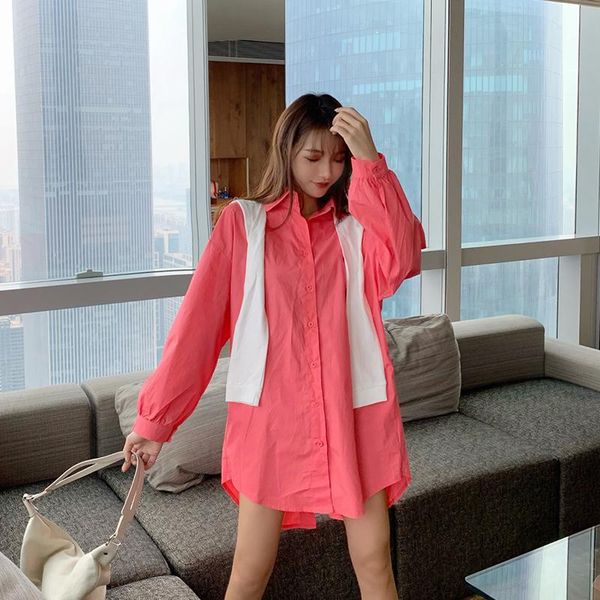 

streetwear loose solid long sleeved turn-down collar shirt 2021 spring autumn korean blouse womens clothin give shawl women's blouses &, White