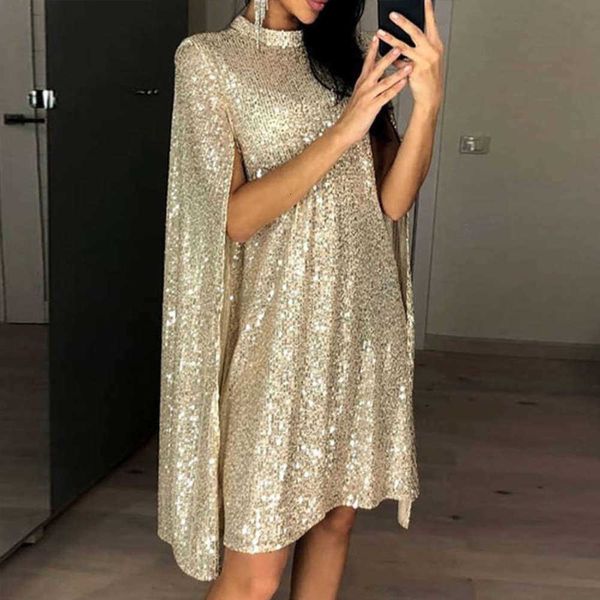 

dresses mini casual 323 stand collar sequin dress loose, Black;gray