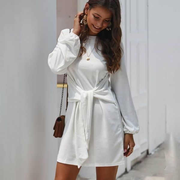 

ladies blue lantern long sleeve dress womens autumn casual elegant short white fashion plus size slim street dresses, Black;gray
