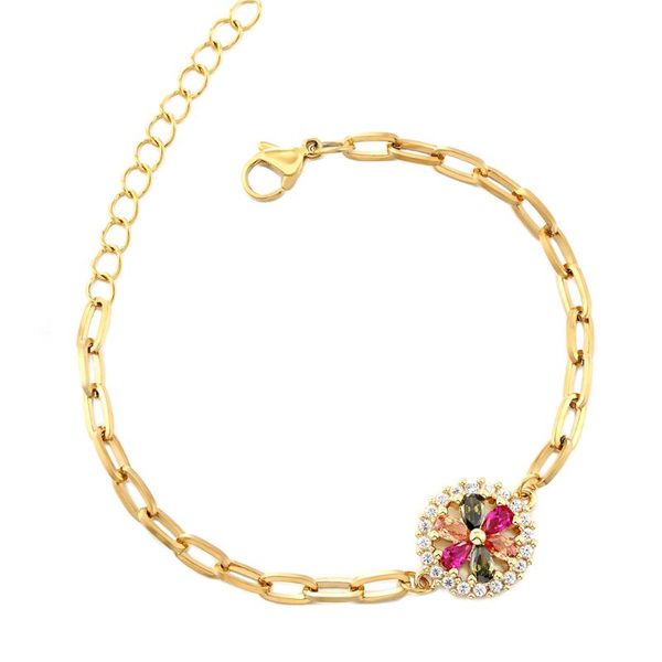 

link, chain fashion cubic zirconia adjustable colorful sun flower bracelet for women charm stainless steel bangle delicate party gift, Black