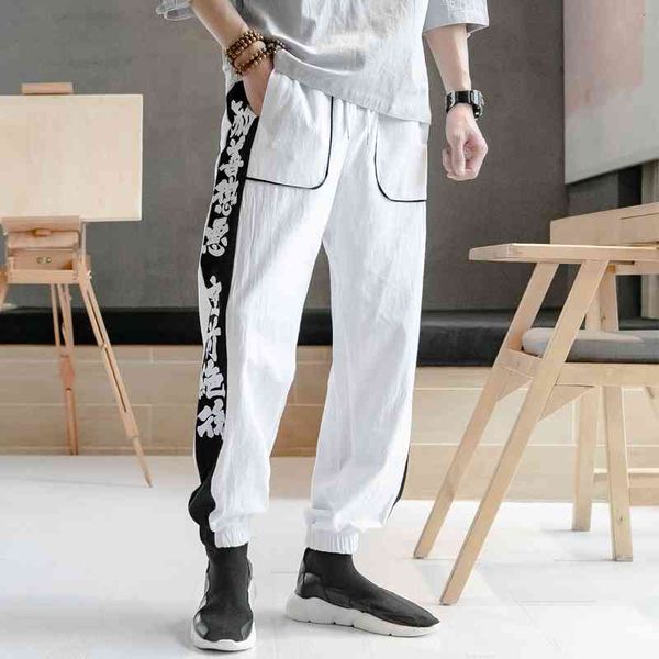 

men's pants cotton linen mens harem chinese style fashionable leisure trousers male streetwear loose men sweatpants large size 5xl, Black