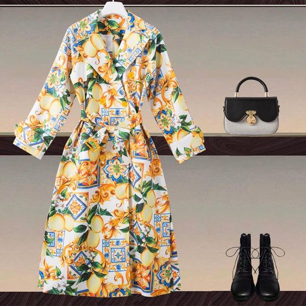 

women's trench coats designer windbreaker autumn women' long sleeve print vintage elegant casual office party fashion jacket, Tan;black