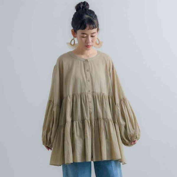 

spring and summer korean casual loose shirt elegant temperament cotton and linen comfortable home puff sleeve blouse 210421, White