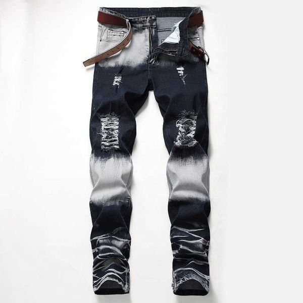 

2020 hombre causal plus size 42 pantalon jeans street fashion dye skinny ripped jeans homme x0621, Blue