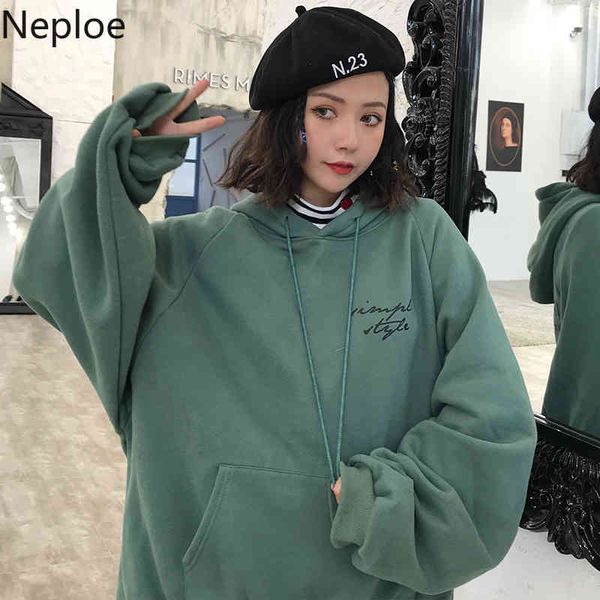 

neploe hoodies women thicker womens trendy sweatshirts plus velvet warm soft letter printed simple pockets leisure pullovers 210423, Black